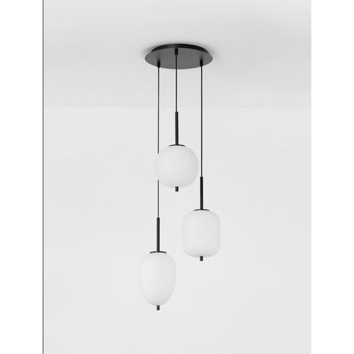 Merano Kenora 3-lichts cluster hanglamp zwart metaal, opaalglas LED E14