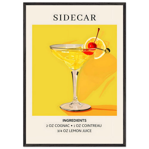 Artfulprints Poster met Lijst Sidecar cocktail II - Ingrediënten   - 70x100 cm - Geel