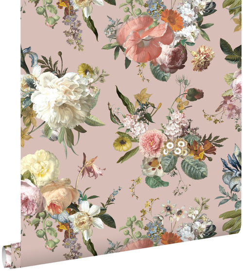 ESTAhome behang vintage bloemen oudroze - 53 cm x 10.05 m - 139367