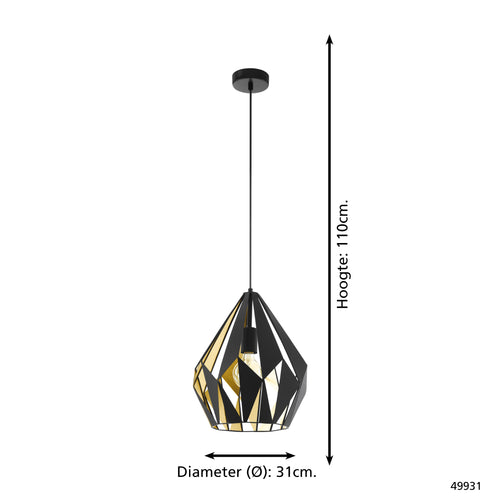 EGLO hanglamp Carlton 1 - e27 - ø 31cm - zwart/goud - vtwonen shop