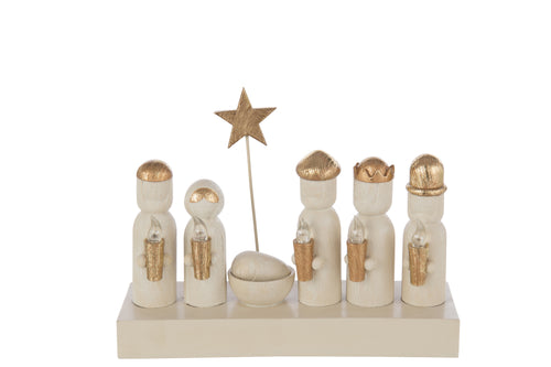 J-Line decoratie Kerststal - polyresin - goud/ecru - LED lichtjes