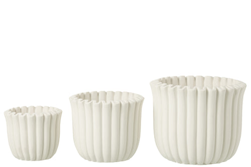 J-Line bloempot Geribbeld - cement - wit - large - Ø 19.5 cm