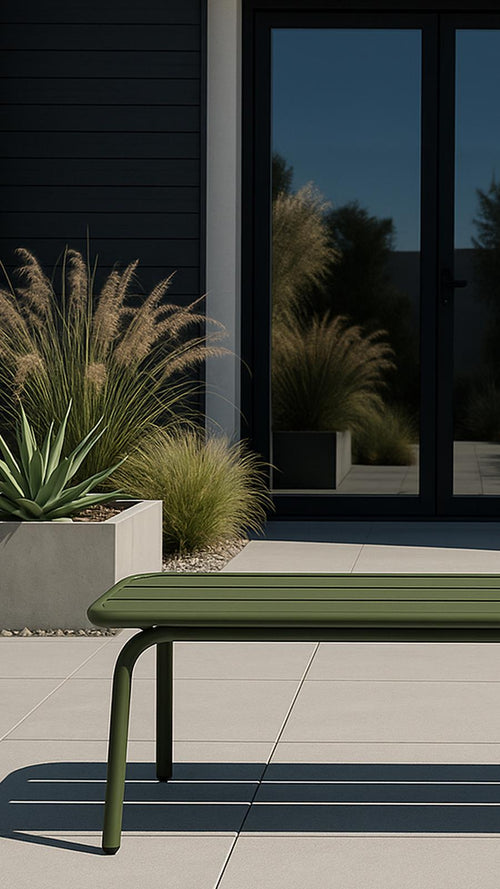 MaximaVida metalen tuinbank Max 120 cm olijfgroen - zonder rugleuning