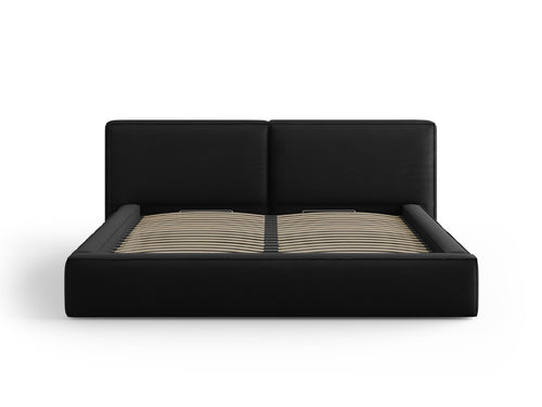 Cosmopolitan Design Opbergbed met dubbel hoofdbord Arendal 200x200cm, structurele stof, zwart - 228x251x97.5cm