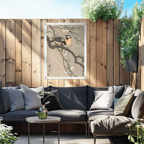 Reinders tuinposter Ohara Koson - Koolmezen op bloesemtak - 80x60cm