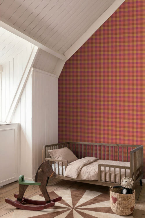 ESTAhome behang ruiten roze, paars en bruin - 50 x 900 cm - 132064