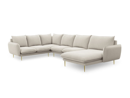 Cosmopolitan Design Panoramische hoekbank links Vienna 7-zits, structurele stof, lichtbeige - 235x330x95cm