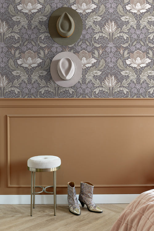 ESTAhome behang vintage bloemen in art nouveau stijl groen en grijs - 50 x 900 cm - 131079 - vtwonen shop