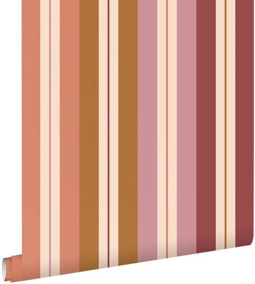 ESTAhome behang strepen roze, bruin, paars en bordeaux rood - 50 x 900 cm - 132040