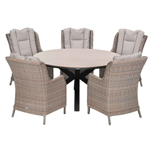 Garden Impressions Tuinset Marbella 6-delig vin. willow - Tulli tuintafel Ø148 cm