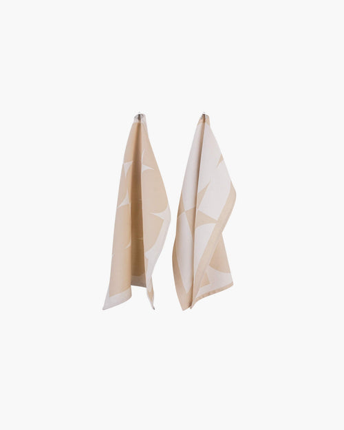 noo.ma Abi set van 2 katoenen vaatdoeken 27 x 18 cm - Sand Beige & Cream