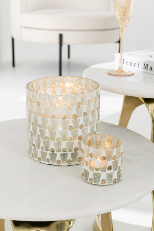 J-Line kaarshouder Cilinder Mozaïek - glas - wit/goud - small - vtwonen shop
