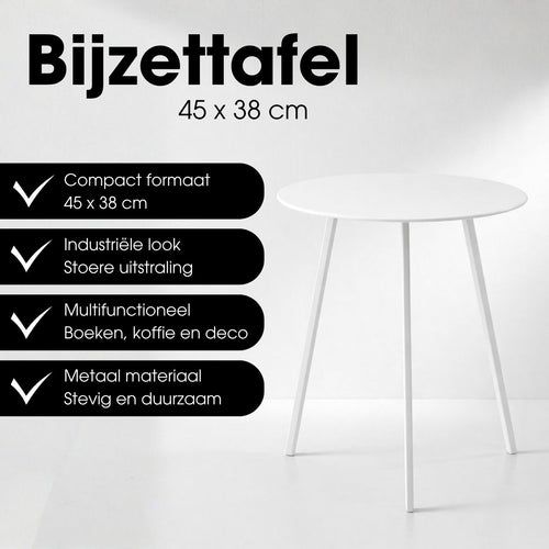MMica Decorations Seatle Bijzettafel voor Buiten - Salontafel Rond - Plantentafel en Koffietafel - H45 x D38 cm - IJzer - Wit