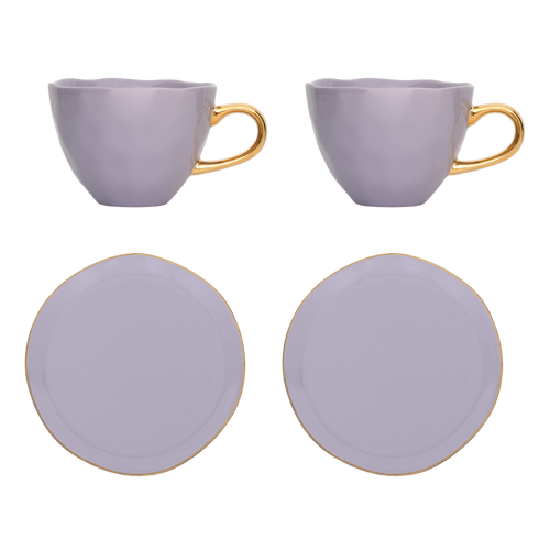 Urban Nature Culture Good Morning kopje Cappuccino/Tea and bord lila, set van 4, in cadeauverpakking