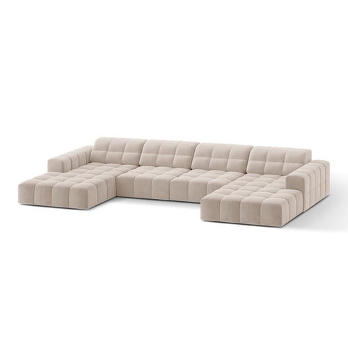 Cosmopolitan Design - Panoramische bank Chicago 6-zits, flueel lichtbeige - 167x375x78cm