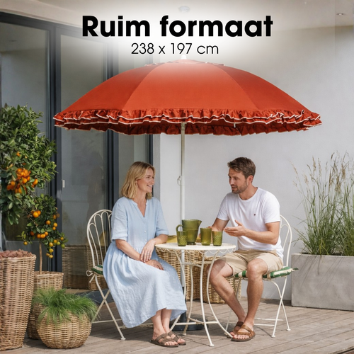 Mica Decorations Kantelbare Parasol met Streepprint - Stokparasol 238 x Ø195 cm - Tuin of Balkonparasol - Polyester, Staal - Geel, Roze