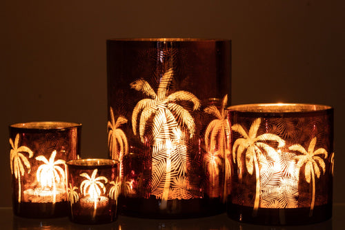J-Line windlicht Palmboom - glas - bruin - extra large