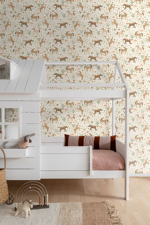 ESTAhome behang paarden beige, bruin en groen - 50 x 900 cm - 132192