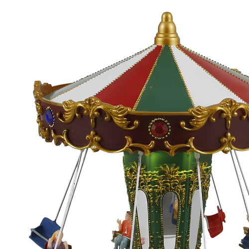 Luville Kerstdorp Miniatuur Kermisattractie Zweefmolen - Kerstversiering met Draaiende Stoeltjes en Verlichting - Guirlande voor Kerstdorp -