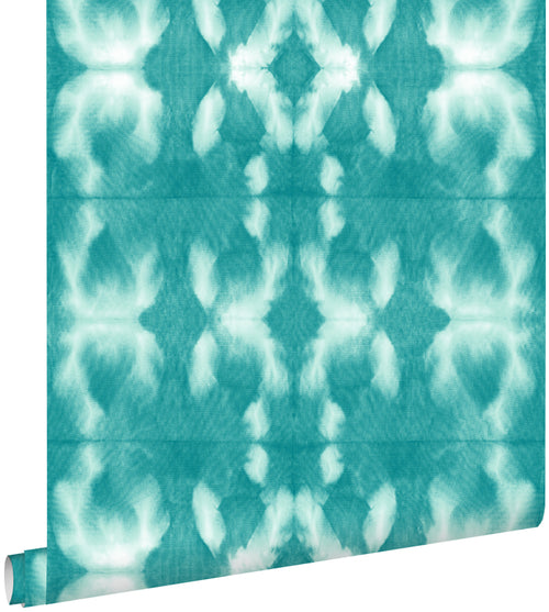 ESTAhome behang tie-dye shibori motief intens turquoise - 53 cm x 10.05 m - 148683
