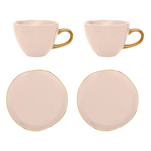 Urban Nature Culture Good Morning kopje Cappuccino/Tea en bord Papaya/Old Pink, set van 4, in cadeauverpakking - 22.5 * 20.5 * 13.5 CM - vtwonen shop