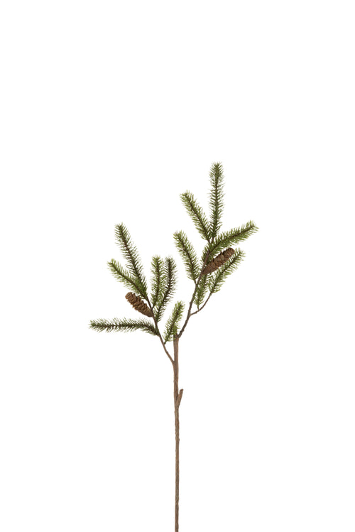 J-Line decoratie tak Dennenboom - kunststof - groen/bruin - 8 stuks