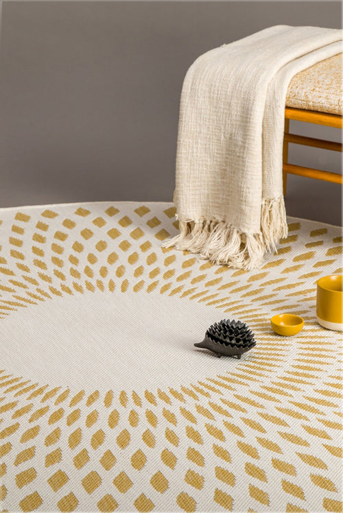 AFK Living vloerkleed Illusion - voor binnen en buiten - geel - 120 x 120 cm