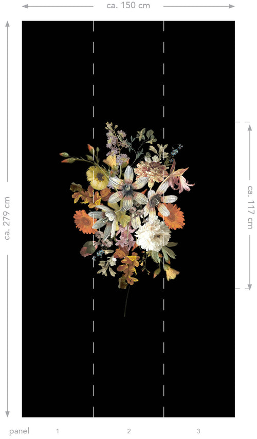 ESTAhome fotobehang bloemstilleven multicolor op zwart - 150 x 279 cm - 159215 - vtwonen shop