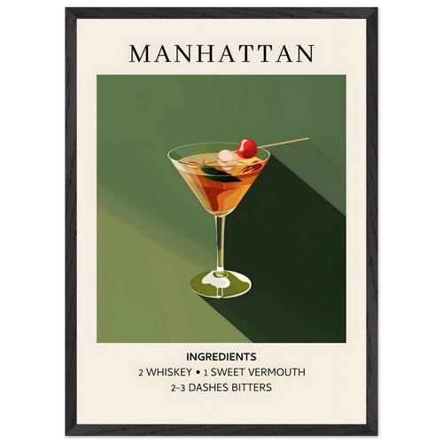 Artfulprints Poster met Lijst Manhattan cocktail - Ingrediënten   - 50x70 cm - Groen
