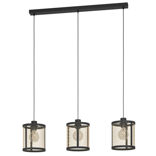 EGLO hanglamp Dellow - e27 - 3 lichts - 88 cm - zwart/geelkoper