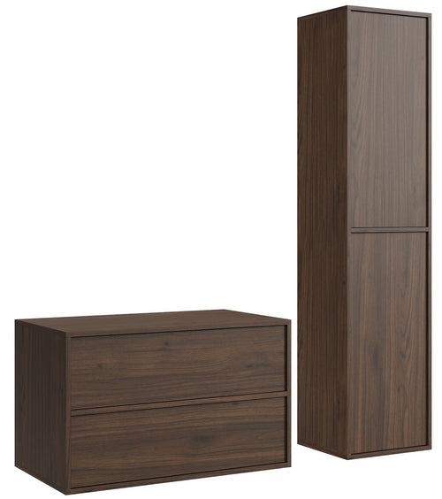Badplaats Wastafelkast Mali 80 cm – Walnoot Bruin – Badmeubel met Kolomkast