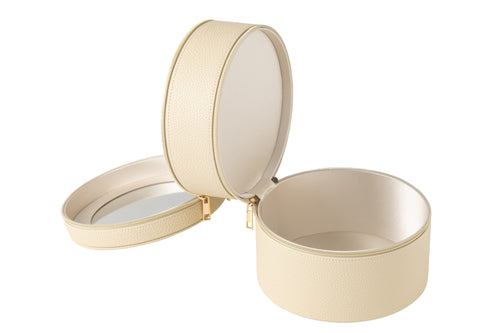 J-Line toilettas Rond + spiegel - kunstleder - beige - vtwonen shop