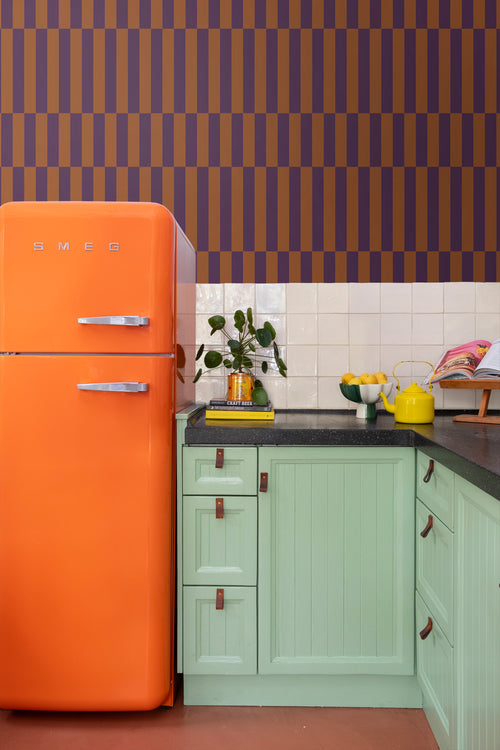 ESTAhome behang strepen terracotta en donker paars - 50 x 900 cm - 131424 - vtwonen shop