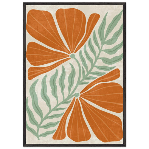 Artfulprints Poster met Lijst Boho – Orange florals   - 70x100 cm - Oranje