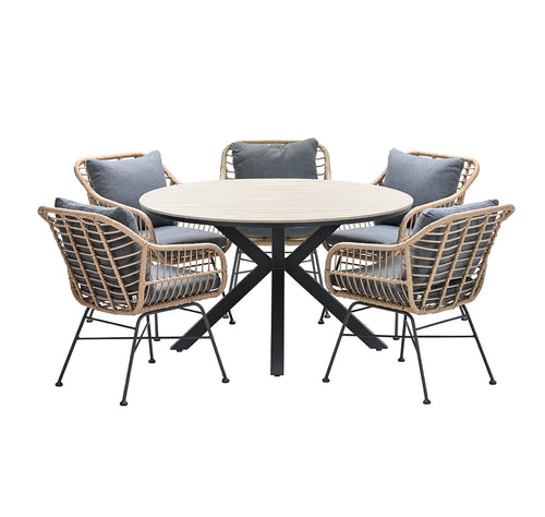 5-persoons ronde tuinset - Edison tafel - 5 Margriet stoelen