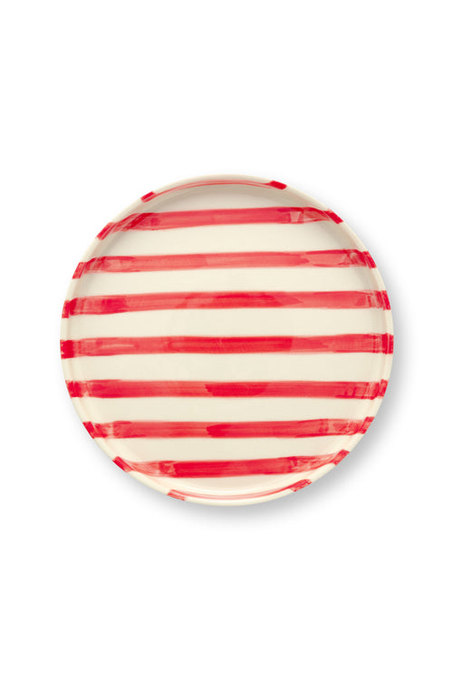 vtwonen -  Lunchbord - Strepen - Rood - Set van 2 - Keramiek - 20cm
