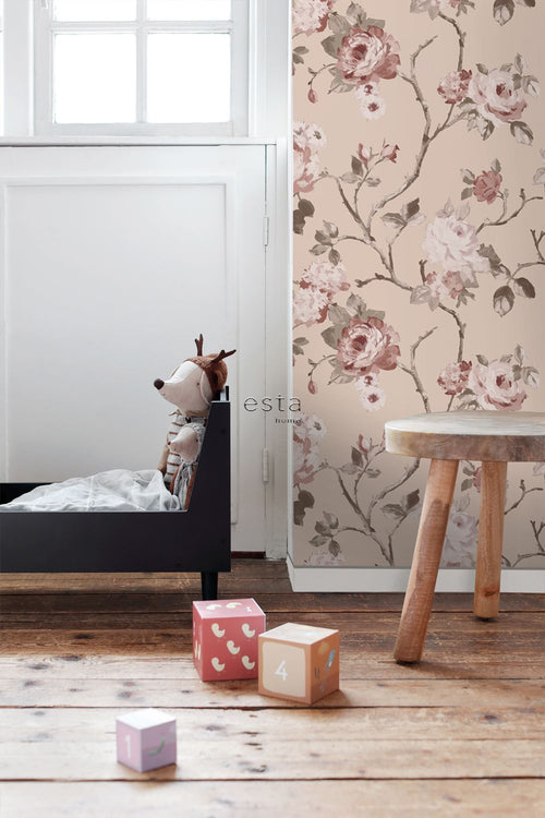 ESTAhome behang vintage bloemen roze - 53 cm x 10.05 m - 139476
