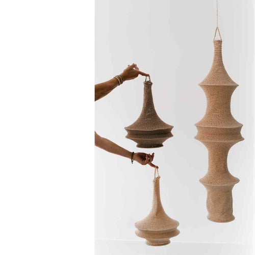 MÔMÉ Hanglamp Farah - taupe - viscose  - Ø 34 cm / H 110 cm - fishnet design