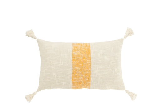 J-Line kussen Rechthoek Strepen + Kwasten - katoen - wit/oranje - vtwonen shop