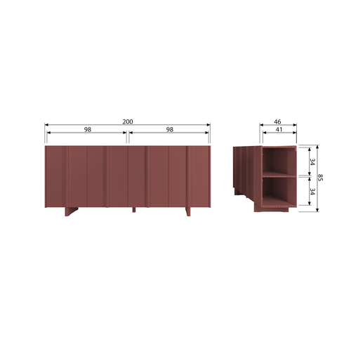 WOOOD dressoir Basu - Grenen - Bordeauxrood - 85x200x46