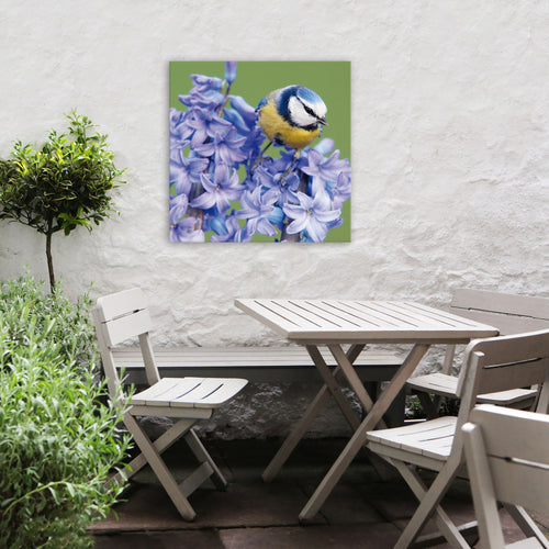 Art for the Home Buitencanvas - Vogel op een bloem - 50x50cm