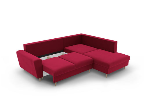 Cosmopolitan Design Converteerbare hoekbank rechts met opbergdoos Kyoto 5-zits, flueel rood - 194x243x88cm