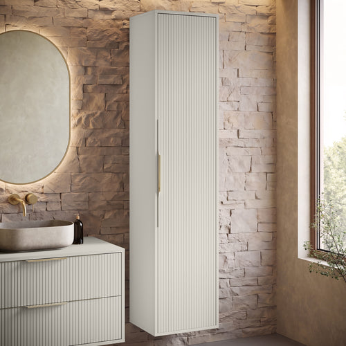 Badplaats Badkamerkast Rimini 38 x 33 x 170 cm – Beige – Hangende Kolomkast met 1 Deur
