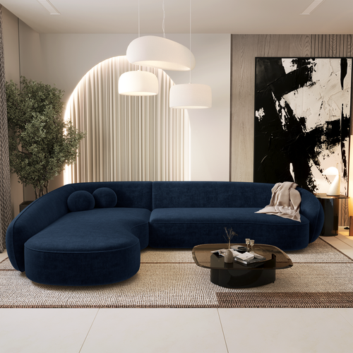 Sia Home - Hoekbank links COOPER - Zacht aanvoelende geweven stof - Middernachtblauw - 290cm - vtwonen shop