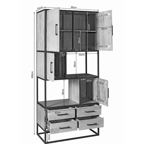 StarFurn Vakkenkast Denver - Naturel Hout/Metaal - 90x45x200cm - vtwonen shop