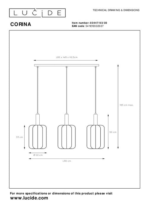 Lucide hanglamp CORINA - 3xE27 - Zwart - vtwonen shop