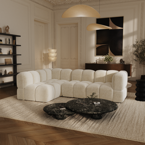 Sia Home - Modulaire hoekbank links NUBI - Fluweel met structuur - Crème - 256cm