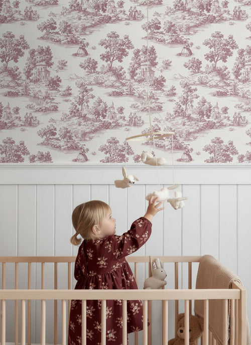 Sanders & Sanders behang toile de jouy print bordeaux rood - 53 cm x 10 m - 641037