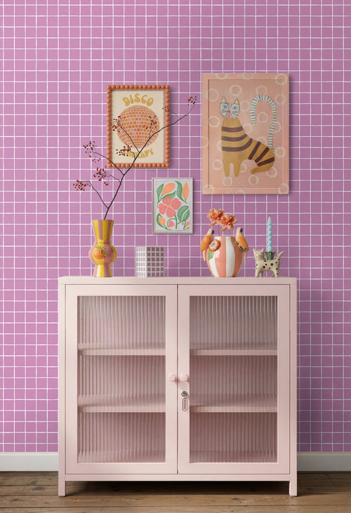 ESTAhome behang geblokt motief paars - 50 x 900 cm - 131269