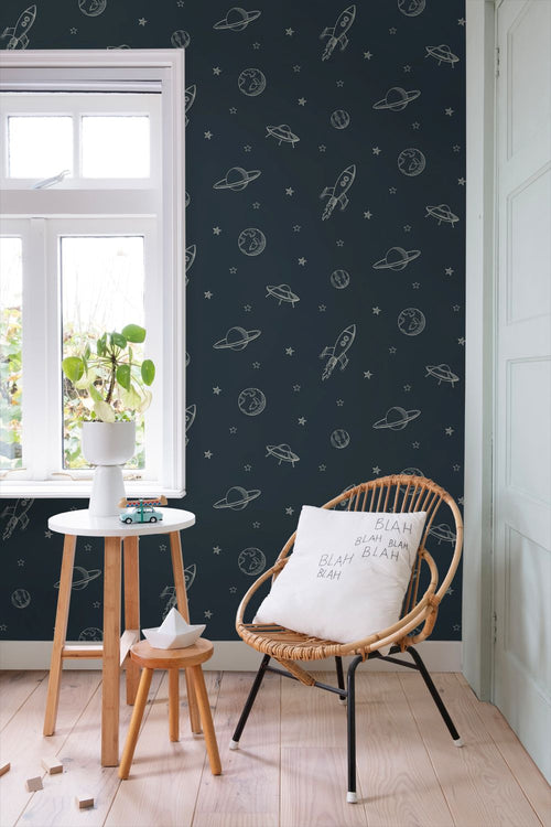 ESTAhome behang planeten in de ruimte donkerblauw - 53 cm x 10.05 m - 139422